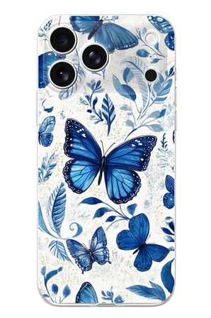İphone 17 PRO Uyumlu Mavi Kelebekler Baskılı Silikon Kılıf