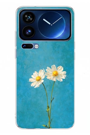 Xiaomi 17 Pro Max Uyumlu İki Beyaz Çiçek Tasarımlı Turkuaz Baskılı Silikon Kılıf