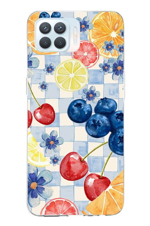 OPPO Reno 4 Lite Uyumlu Sulu Boya Meyve ve Çiçek Desenli Baskılı Silikon Kılıf