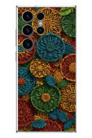 Samsung Galaxy S23 Ultra Uyumlu Hasır Örgü Çiçekler Baskılı Silikon Kılıf