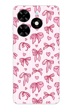 Tecno Spark 20-20C Uyumlu Pembe Fiyonk ve Kalp Desenli Baskılı Silikon Kılıf