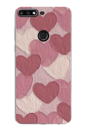 Huawei Y7 2018 - Honor 7C Uyumlu Pastel Gül Kurusu ve Pembe Kalpli Baskılı Silikon Kılıf