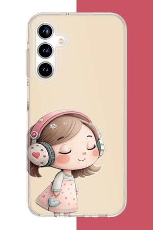 Samsung Galaxy A35 Uyumlu pembe kulaklıklı kız.jpeg Baskılı Silikon Kılıf