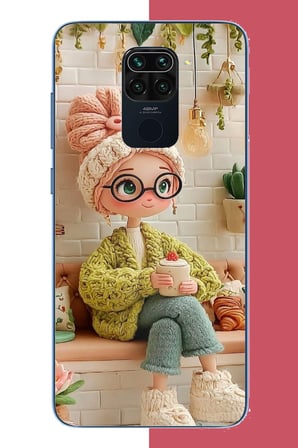 Redmi Note 9 Uyumlu cafede oturan kız Baskılı Silikon Kılıf