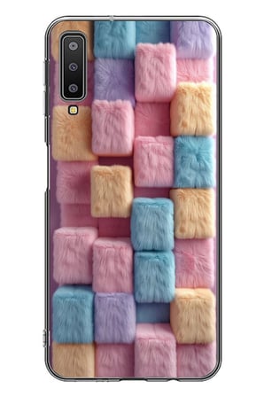 Samsung Galaxy A7 2018 Uyumlu Pembe Tüylü Kareler Baskılı Silikon Kılıf