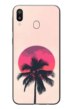 Samsung Galaxy M31 Uyumlu Palmiye Kırmızı Ay Baskılı Silikon Kılıf