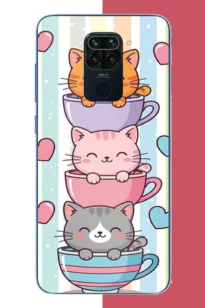 Redmi Note 9 Uyumlu kawaii fincandaki kediler Baskılı Silikon Kılıf