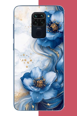 Redmi Note 9 Uyumlu Mavi Çiçek 3 Baskılı Silikon Kılıf