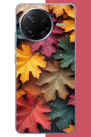 Poco F7 Pro Uyumlu Sonbahar Yaprakları ve Çiy Baskılı Silikon Kılıf