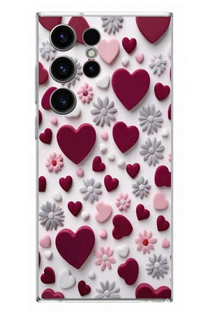 Samsung Galaxy S23 Ultra Uyumlu Kırmızı ve Pembe Kalpler Baskılı Silikon Kılıf