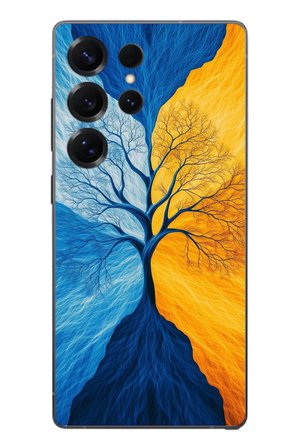 Samsung Galaxy S25 Ultra Uyumlu Sarı Mavi Ağaç Baskılı Silikon Kılıf