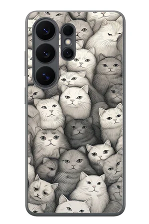 Samsung Galaxy S26 Ultra Uyumlu Kara Kalem Kediler Baskılı Silikon Kılıf
