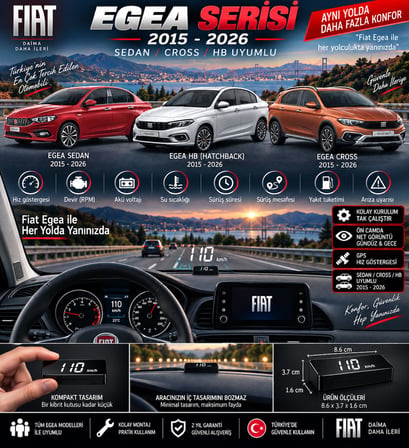 Fiat egea sedan/cross/HB 2015-2026 modeller için head up display hayalet gösterge ekranı ön cam hız göstergesi