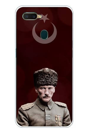 Oppo A5S-AX7-A12 Uyumlu Ay Yıldız ve Başkomutan Atatürk Baskılı Silikon Kılıf