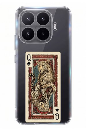 Xiaomi 17T Uyumlu İskambil Kağıdı Tasarımlı Leopar Portre Baskılı Silikon Kılıf