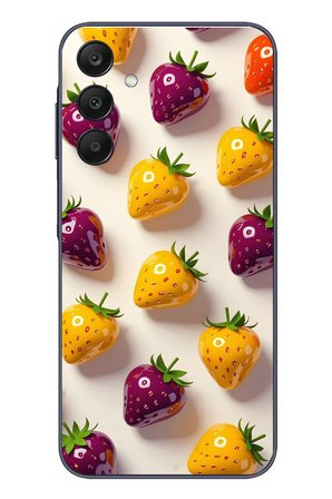 Samsung Galaxy A25 Uyumlu Sarı Kırmızı Çilekler Baskılı Silikon Kılıf