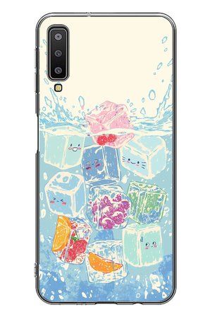 Samsung Galaxy A7 2018 Uyumlu Kare Buzlar Baskılı Silikon Kılıf