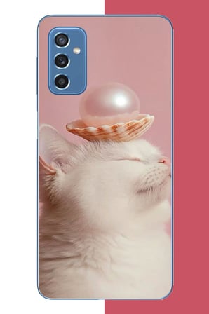 Samsung Galaxy M52 Uyumlu incili kedi Baskılı Silikon Kılıf