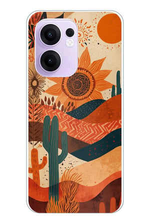 OPPO Reno 13F Uyumlu Etnik Güneş ve Mandala Figürlü Toprak Tonları Baskılı Silikon Kılıf