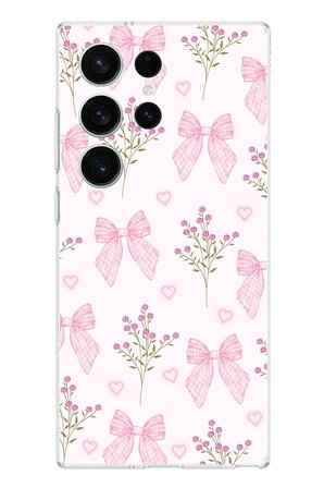 Samsung Galaxy S26 Ultra Uyumlu Pembe Çiçek ve Fiyonklar Baskılı Silikon Kılıf