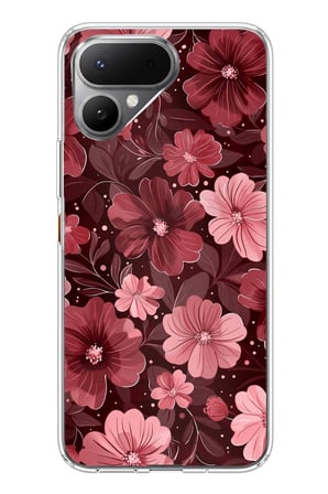 Tecno Pova Curve 2 5G Uyumlu Pembe ve Bordo Çiçek Desenli Baskılı Silikon Kılıf