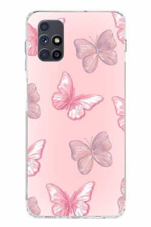 Samsung Galaxy M51 Uyumlu Pembe Kelebekler Baskılı Silikon Kılıf