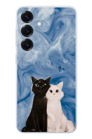 Samsung Galaxy S25 Uyumlu Siyah ve Beyaz Kedi Baskılı Silikon Kılıf