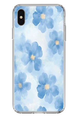 iPhone X-XS Uyumlu Mavi Çiçekler Baskılı Silikon Kılıf