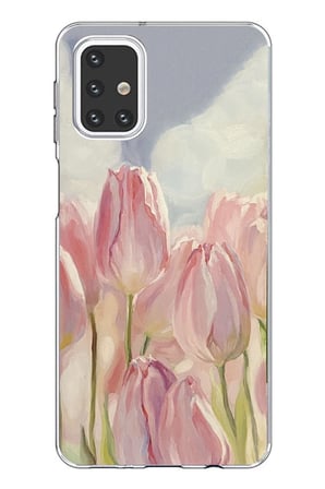 Samsung Galaxy M31s Uyumlu Pembe Laleler Baskılı Silikon Kılıf