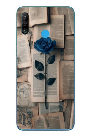 Huawei P30 Lite Uyumlu Mor Gül Baskılı Silikon Kılıf