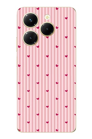 Infinix Hot 40-40 PRO Uyumlu Pembe Çizgili ve Mini Kalp Baskılı Silikon Kılıf