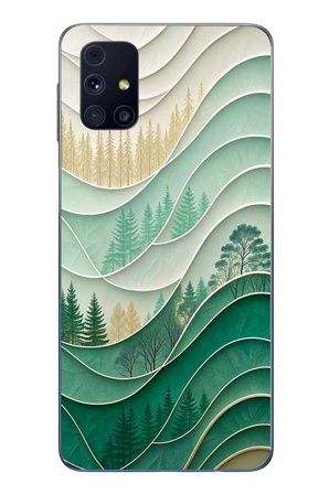 Samsung Galaxy M31s Uyumlu Beyaz Çizgili Orman Baskılı Silikon Kılıf