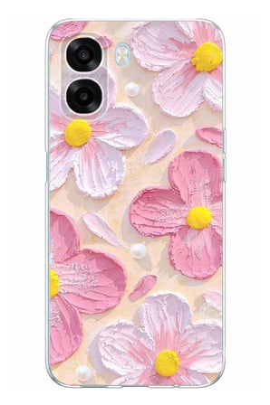 Oppo A6T - A6X Uyumlu Pembe Beyaz Çiçekler Sulu Boya Baskılı Silikon Kılıf