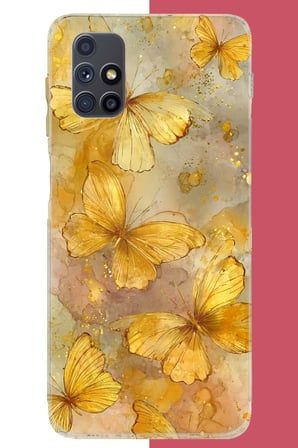 Samsung Galaxy M51 Uyumlu Altın Kelebekler Baskılı Silikon Kılıf