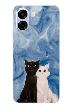Oppo A6t - A6X Uyumlu Siyah ve Beyaz Kedi Baskılı Silikon Kılıf