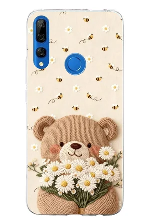 Honor 9X Uyumlu Arı ve Papatya Sevimli Ayıcık Baskılı Silikon Kılıf