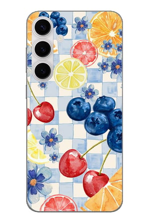 Samsung Galaxy S24 FE Uyumlu Sulu Boya Meyve ve Çiçek Desenli Baskılı Silikon Kılıf