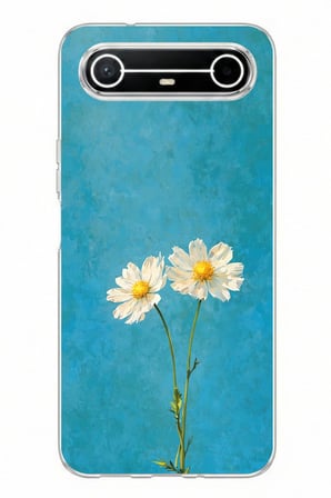 Tecno Spark Slim 5G Uyumlu İki Beyaz Çiçek Tasarımlı Turkuaz Baskılı Silikon Kılıf
