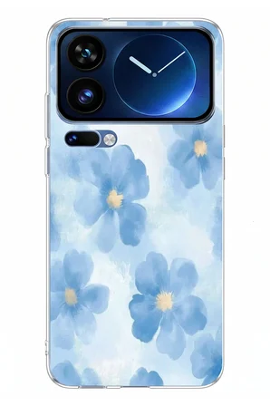 Xiaomi 17 Pro Max Uyumlu Mavi Çiçekler Baskılı Silikon Kılıf