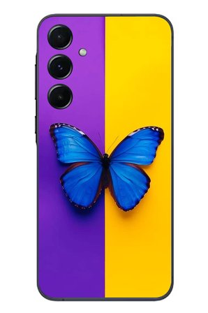 Samsung Galaxy A55 Uyumlu Mor Sarı Kelebek Baskılı Silikon Kılıf