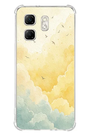 Infinix Hot 50i - Smart 9 Uyumlu Sarı ve Yeşil Tonlu Bulut ve Kuşlar Baskılı Silikon Kılıf