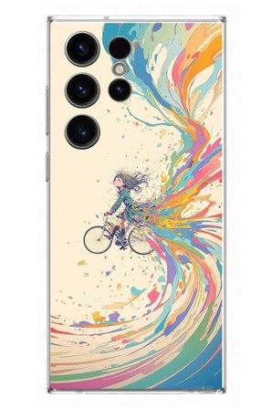 Samsung Galaxy S23 Ultra Uyumlu Rengarenk Bisikletli Kız Baskılı Silikon Kılıf