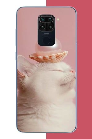 Redmi Note 9 Uyumlu incili kedi Baskılı Silikon Kılıf
