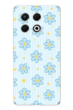 Tecno Spark 30 Pro Uyumlu Mavi Çizgili ve Sarı Papatya Baskılı Silikon Kılıf