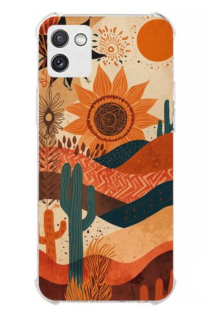 Samsung Galaxy A03 Uyumlu Etnik Güneş ve Mandala Figürlü Toprak Tonları Baskılı Silikon Kılıf