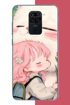 Redmi Note 9 Uyumlu kawaii küçük kız ve kedi Baskılı Silikon Kılıf