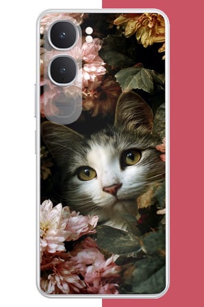 Vivo 315G Uyumlu çiçeklere gizlenen kedi Baskılı Silikon Kılıf