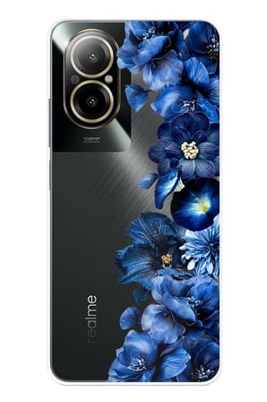 Realme 12 Lite Uyumlu Royal Blue Şakayık Çiçek Demeti Baskılı Silikon Kılıf