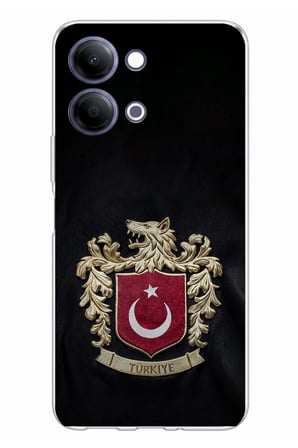 Vivo Y11D / Y05 4G Uyumlu Türk Sembolü Kurt ve Bayrak Desenli Baskılı Silikon Kılıf