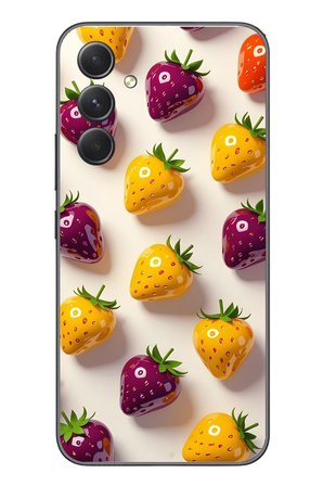 Samsung Galaxy A54 Uyumlu Sarı Kırmızı Çilekler Baskılı Silikon Kılıf